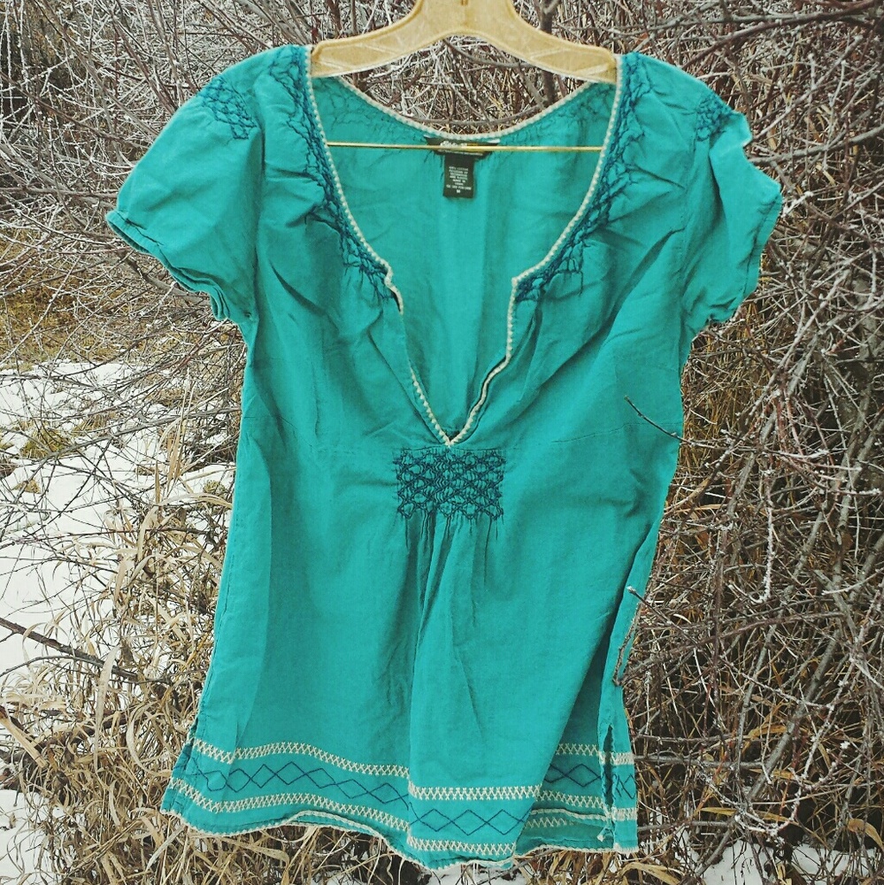 Turquoise Eddie Bauer peasant top
